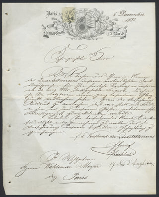 [Meyer, Waldemar. (1853–1940)] Autograph Letter from the Quartett-Verein in Paris