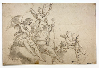 [Music Iconography] Mignard, Pierre. (1612–1695) "Angels Making Music" – 17th Century Ink Drawing