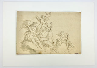 [Music Iconography] Mignard, Pierre. (1612–1695) "Angels Making Music" – 17th Century Ink Drawing