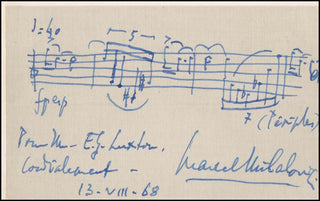 [20th Century Composer Musical Quotations] Mihalovici, Marcel. (1898–1985) "Periples" - Autograph Musical Quotation