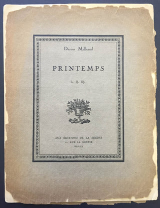 Milhaud, Darius. (1892–1974) "Printemps" - Signed and Inscribed to Jean Wiener