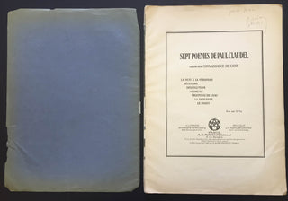 Milhaud, Darius. (1892–1974) "Sept Poemes de Paul Claudel" - INSCRIBED TO JEAN WIENER