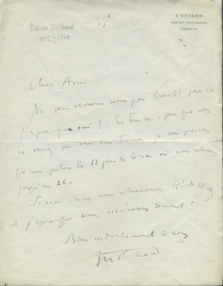 Milhaud, Darius. (1892–1974) Autograph Letter