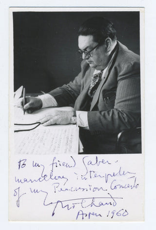 Milhaud, Darius. (1892–1974) Signed Photograph to an important percussionist.