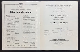 Milhaud, Darius. (1892–1974) Signed Program