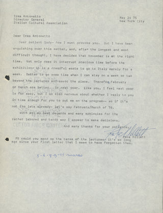 Millett, Kate. (1934–2017) "Dear patient lady— how I must provoke you" - Typed Letters Signed