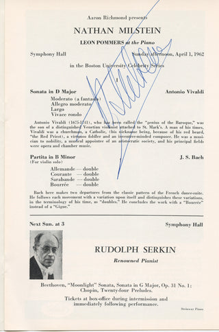 Milstein, Nathan. (1903–1992) Signed Program