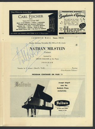 Milstein, Nathan. (1903–1992) Signed Carnegie Hall Program