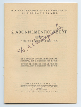 Mitropoulos, Dimitri. (1896–1960) & Berger, Theodor. (1905–1992) Signed Program