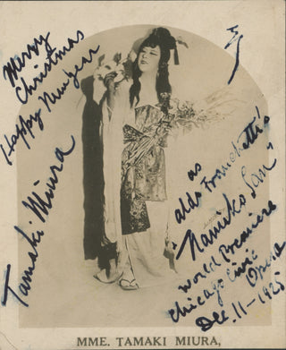 Miura, Tamaki. (1884–1946) [Franchetti, Aldo. (1883–1948)] Signed "Merry Christmas Happy New Year" Photograph in "Namiko San"