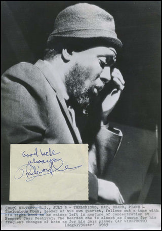 [Jazz &amp; Song] Monk, Thelonious Sphere. (1917 - 1982) Autograph Signature and Photograph