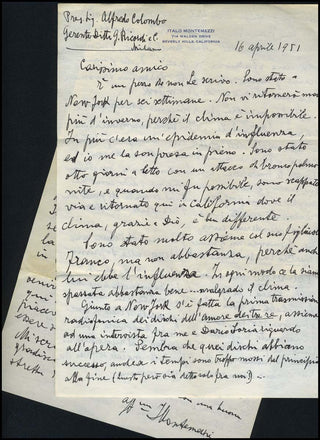 Montemezzi, Italo. (1875 - 1952) Important Autograph Letter