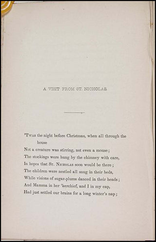 [Literature] Moore, Clement Clarke. (1779 - 1863) Poems [including "A Visit from St. Nicholas"] - PRESENTATION COPY