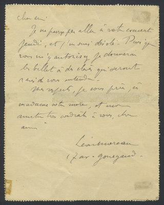 Moreau, Léon. (1870–1946) Autograph Letter to Florizel von Reuter