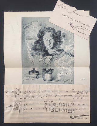 Moret, Ernest. (1871–1949) Autograph Musical Quotation with Caricature and Signed Envelope