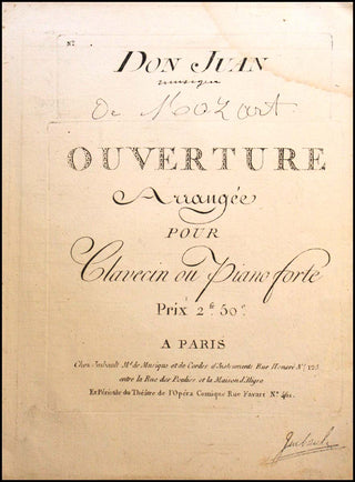 Mozart, Wolfgang Amadeus. (1756–1791) Don Juan /  [musique de Mozart] OUVERTURE /  Arrangé pour Clavecin ou Pianoforte.