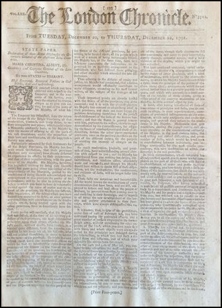 [Mozart, Wolfgang Amadeus. (1756–1791)] 1791 "London Chronicle" Recording Mozart's Death