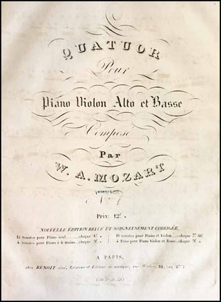 Mozart, Wolfgang Amadeus. (1756–1791) Quatuor pour Piano, Violon, Alto, et Basse. No. 1 - 3 [KV 493 & 478]