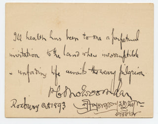 Mozoomdar, Protap Chunder. (1840 - 1905) Autograph Quotation Signed