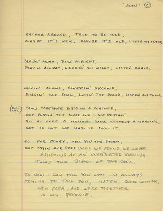 Mulligan, Gerry. (1927-1996) "Jeru" - Autograph Lyrics and Musical Manuscripts