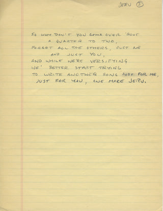 Mulligan, Gerry. (1927-1996) "Jeru" - Autograph Lyrics and Musical Manuscripts