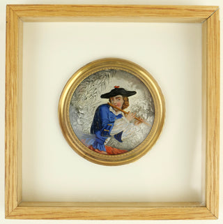 [Music Iconography] [Flute] Reverse Glass Painting of a Flute Player, ca. 1820