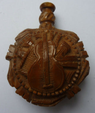 [Music Iconography] [String Instrument] 19th Century Corozo Nut Perfume Bottle