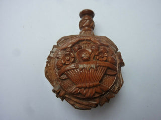 [Music Iconography] [String Instrument] 19th Century Corozo Nut Perfume Bottle