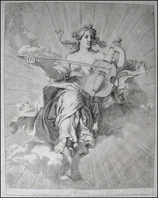 [Music Iconography] Lairesse, Gerard de. (1640 - 1711) "Musica," Original Engraving ca. 1700.