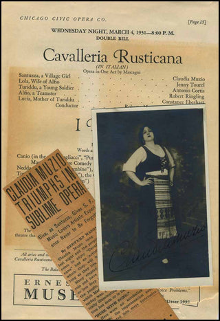 Muzio, Claudia. (1889–1936) Gorgeous Signed Photograph as Santuzza, with 1931 Program and Review!