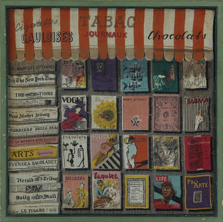 [Newsstand] Graphically Interesting Framed French printed scarf with Newsstand Illustration