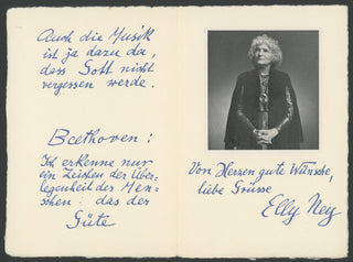 Ney, Elly. (1882-1968) Printed Facsimile Greeting and Quotation with Photograph