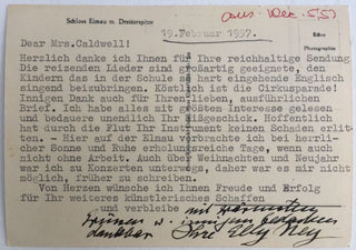 Ney, Elly. (1882–1968) Typed Letter Signed on a Postcard of Bavaria