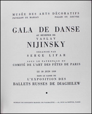 [Dance] Nijinsky, Waslaw. (1889-1950) GALA DE DANSE AU BENEFICE DE VASLAV NIJINSKI - Program