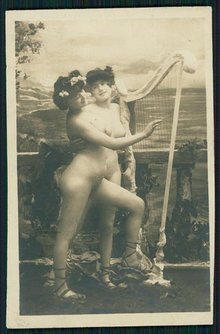 [Harp] Nudes with Harp - Original Photograph Postcard