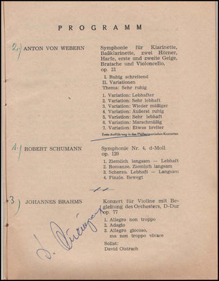 Oistrakh, David. (1908–1974) Signed Program