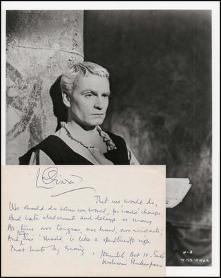 [Film & Theater] Olivier, Laurence. (1907–1989) Autograph Signed Quotation from "Hamlet."