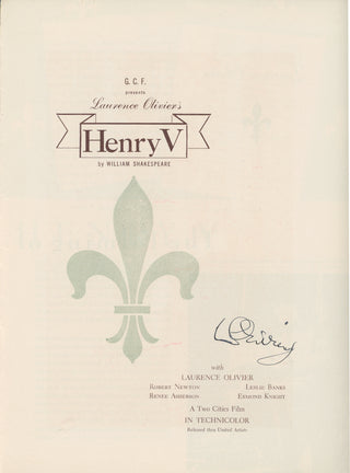 Olivier, Laurence. (1907-1989) & Adrian, Max. (1903-1973) "Henry V" - Signed Souvenir Program