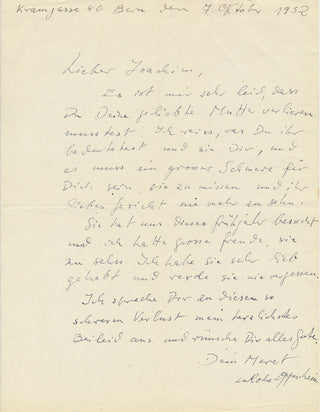 Oppenheim, Méret. (1913-1985) Autograph Letter