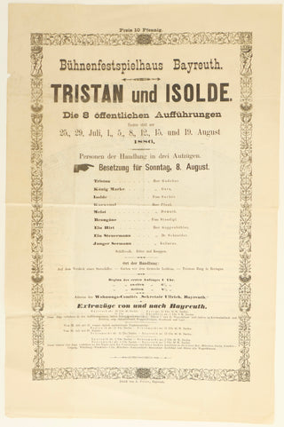 Wagner, Richard. (1813–1883)  "Tristan und Isolde"  - 1886 Broadside for First Bayreuth Performance