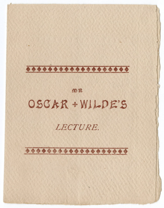 [Wilde, Oscar. (1854–1900)] "Mr. Oscar Wilde's Lecture...Personal Impressions of America" - Original Program