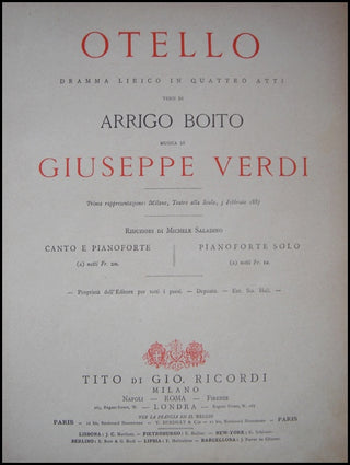 [Otello]  Verdi, Giuseppe. (1813-1901) Otello.  Dramma Lirico in Quattro Atti.