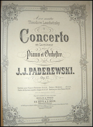 Paderewski, Ignace Jan. (1860-1941) Concerto en La- mineur pour Piano et Orchestre, Op. 17.