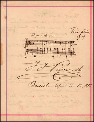 Paderewski, Ignace Jan. (1860-1941) Autograph Musical Quotation from "Polish Fantasy."