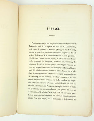 [Paganini, Nicolò. (1782–1840)] Fétis, Francois-Joseph. (1784–1871) Notice Biographique sur Nicolo Paganini suivie de l'analyse de ses ouvrages et précédée d'une esquisse de l'histoire du violon