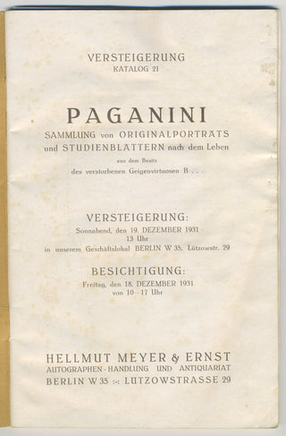 Paganini, Nicolò. (1782–1840) Paganini's Visiting Card, with an Engraved Portrait