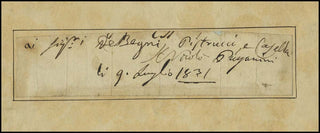 Paganini, Nicolò. (1782–1840) Autograph Signature sending regards to de Begni, Pistrucci and Casella