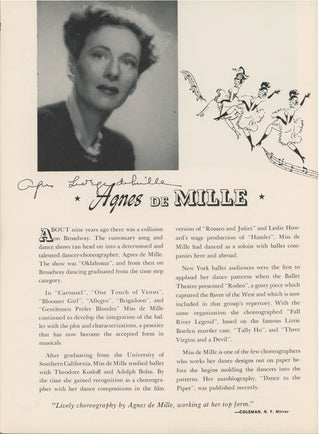 Lerner, Alan Jay. (1918-1986) & Loewe, Frederick. (1901-1988) & de Mille, Agnes. (1905-1993) & Crowley, Ann. (b. 1929) & Bunker, Ralph. (1888-1966) "Paint Your Wagon" - Signed Souvenir Program