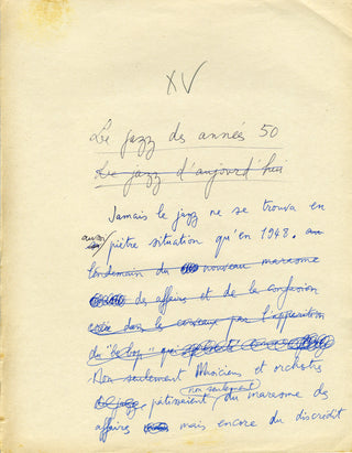 Panassié, Hugues. (1912-1974)  "La Vraie Histoire du Jazz" - Autograph Book Manuscript