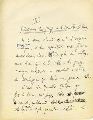 Panassié, Hugues. (1912-1974)  "La Vraie Histoire du Jazz" - Autograph Book Manuscript